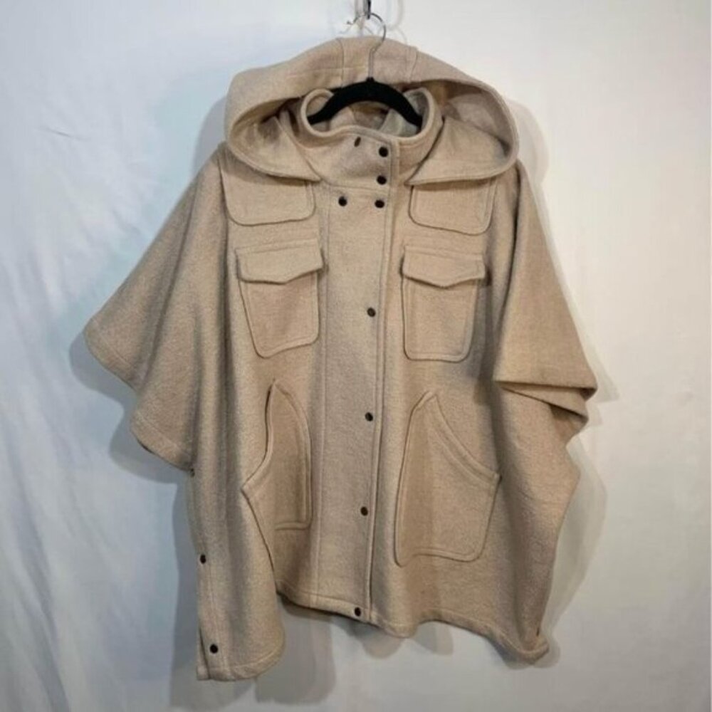 Anthropologie LEIFNOTES hooded wool cape Tan Size XS Snap